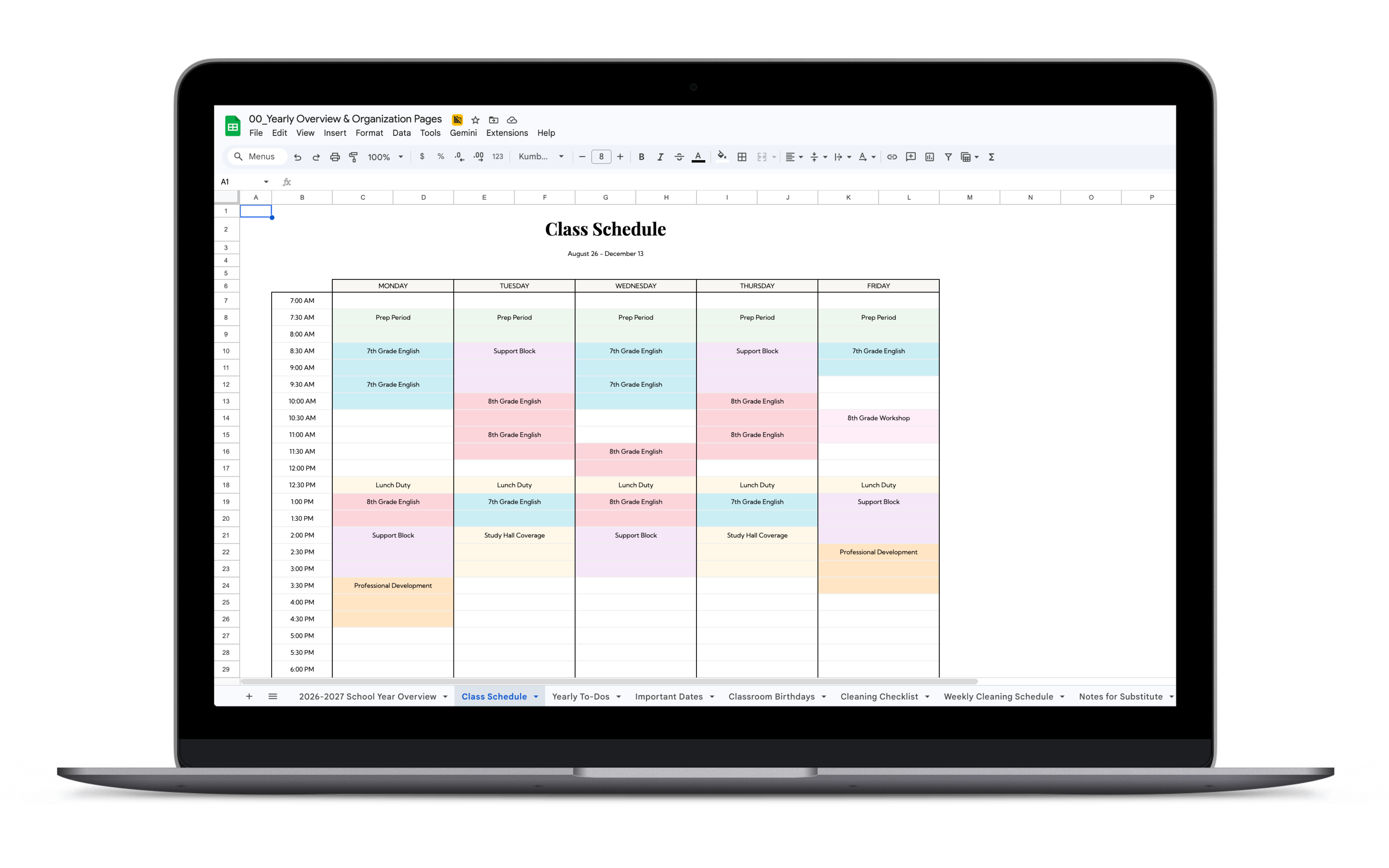 2026-2027 Teacher Planner Spreadsheet – The Dailee