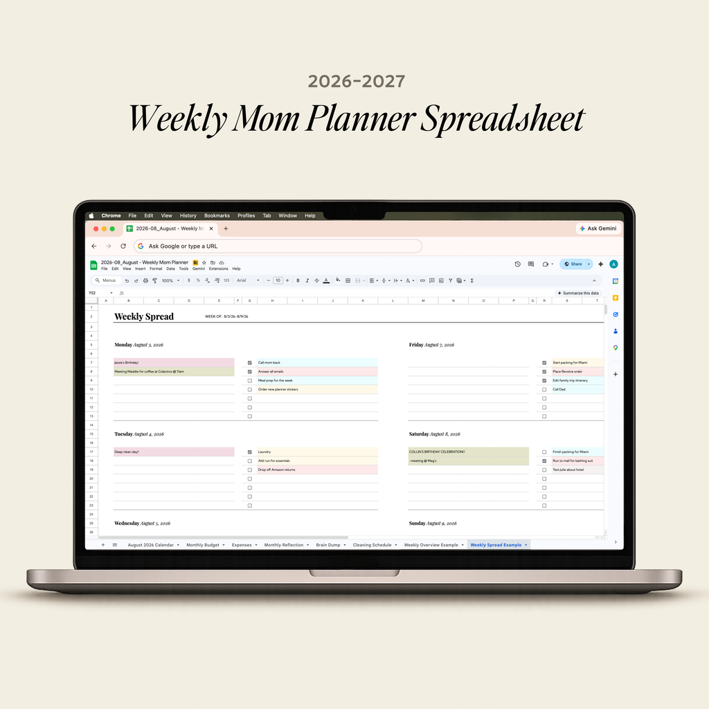 2026-2027 Weekly Mom Planner Spreadsheet – The Dailee