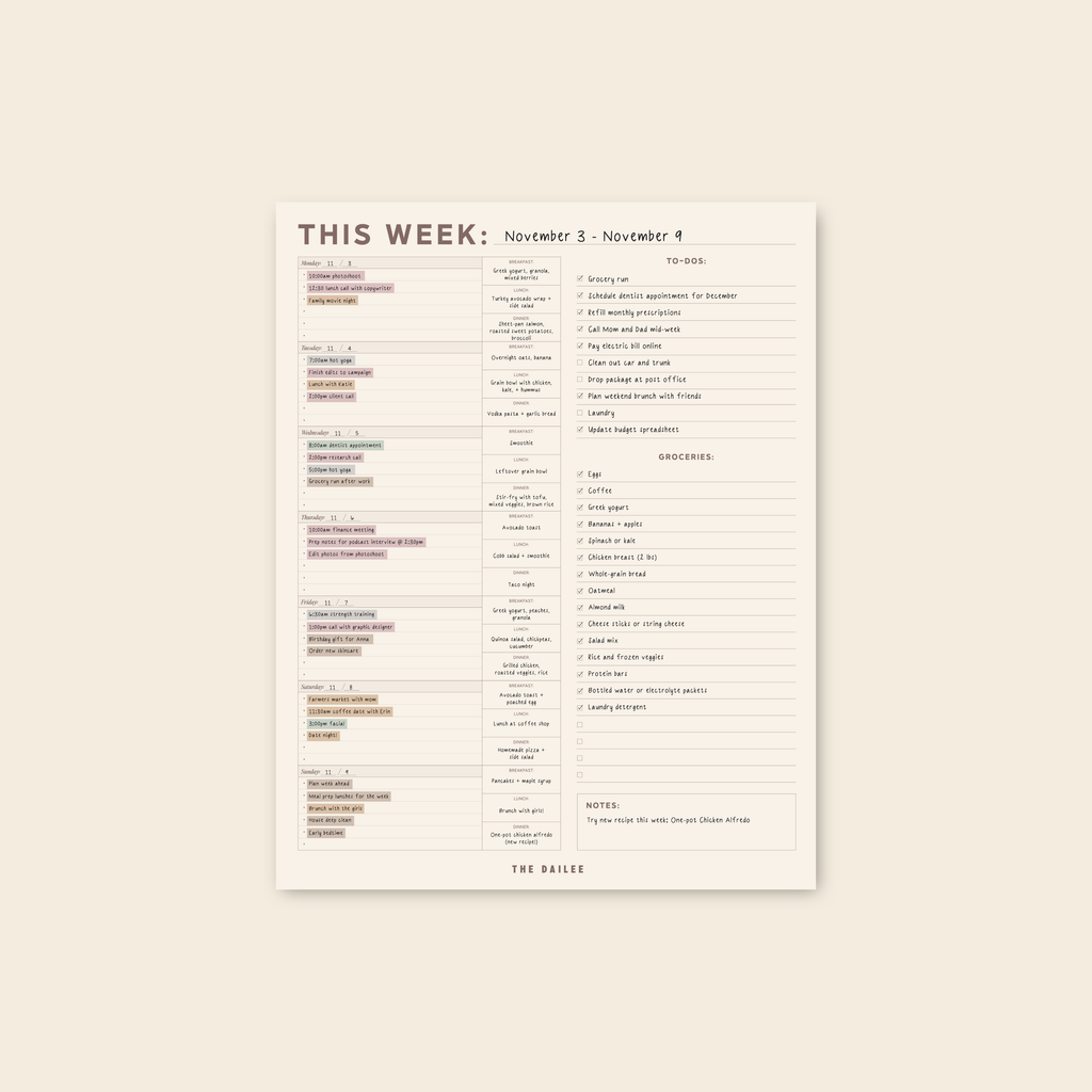 Weekly Fridge Calendar